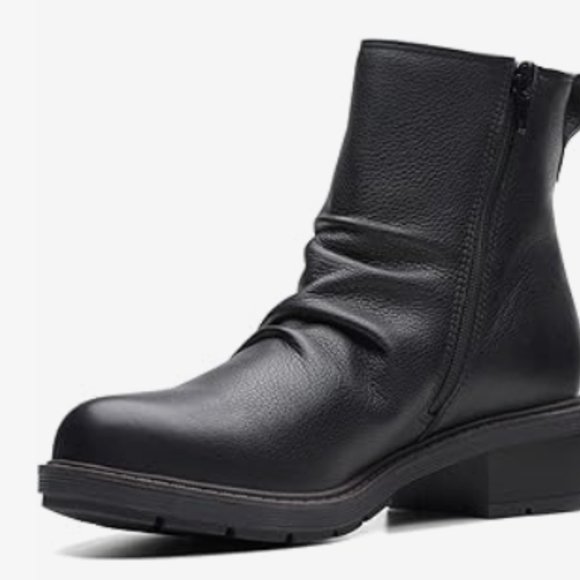 NEW Clarks Womens Hearth Rose Leather Mid Calf Boot Sz 8 wide black - Picture 1 of 6
